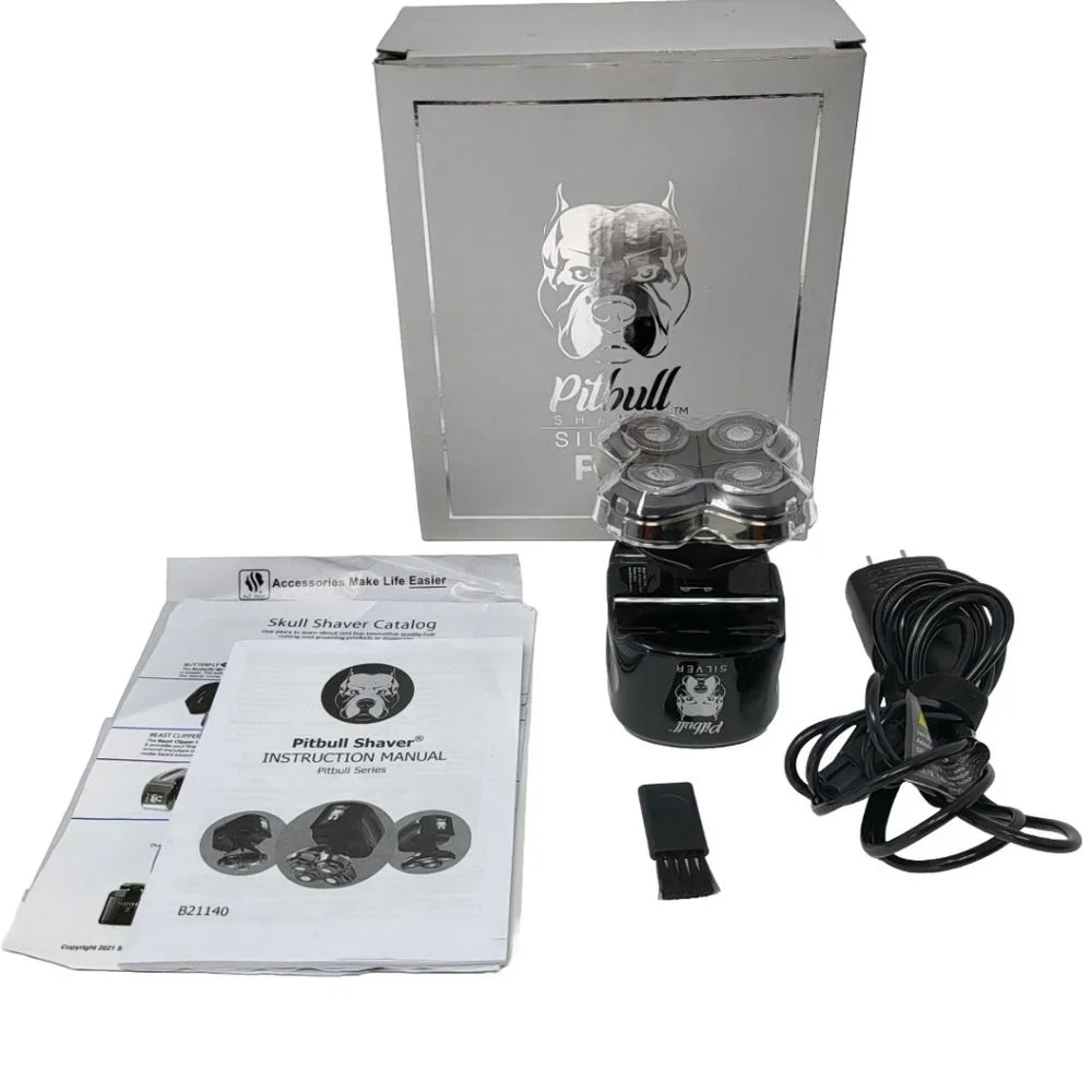 Skull Shaver Pitbull Silver PRO Electric Shaver Wet/Dry 4 Razor Hair Trimmer Wat